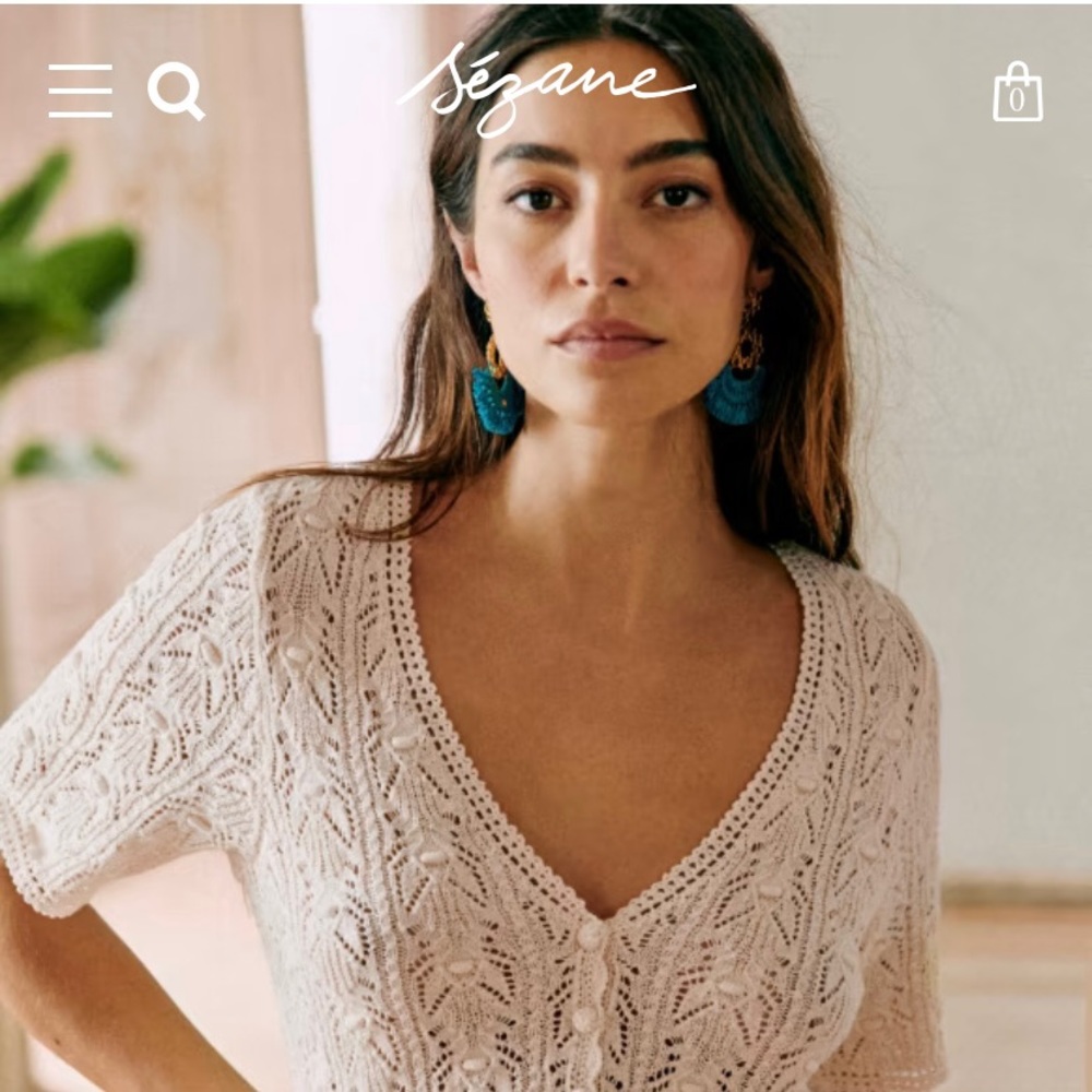 Sezane Cream Lace Knit Top